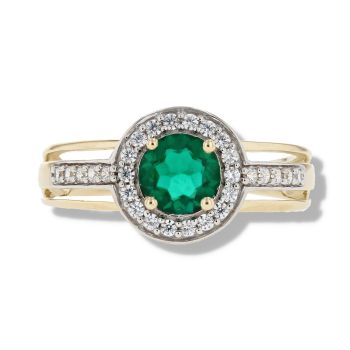 9ct Yellow Gold Created Emerald And Cubic Zirconia Dress Ring