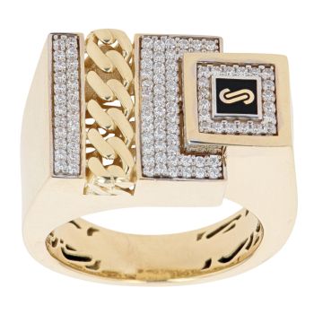 14ct Yellow Gold Monaco Cubic Zirconia Curb Detail Signet Ring
