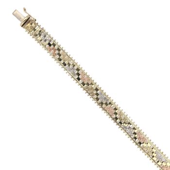 9ct Yellow, White And Rose Gold Fancy Bracelet 7"