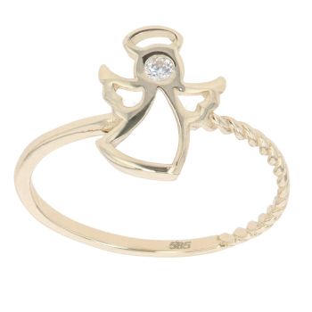 Children's 14ct Yellow Gold Cubic Zirconia Angel Ring
