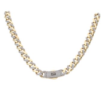 14ct Yellow Gold Monaco Classic Alternate Pave Lock Curb Chain 20"