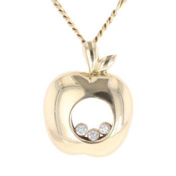14ct Yellow Gold 0.20ct Brilliant Cut Diamond Apple Pendant And Chain 24"