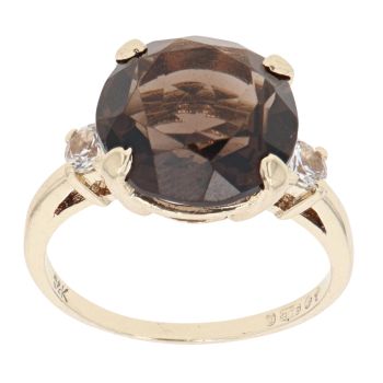 9ct Yellow Gold Smoky Quartz And Cubic Zirconia Ring
