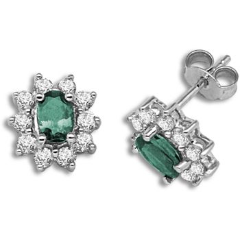 18 Carat White Gold Diamond-52pts Emerald-1.25ct Diamond Earrings