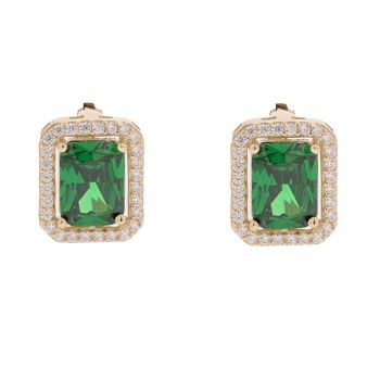 14ct Yellow Gold Cubic Zirconia And Green Gemstone Cluster Earrings
