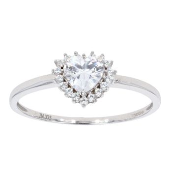 9ct White Gold Cubic Zirconia Heart Cluster Ring