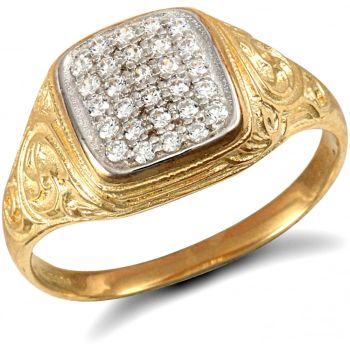 9ct Yellow Gold Gents Cubic Zirconia Ring