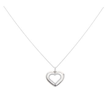 9ct White Gold Cubic Zirconia Double Heart Pendant and Chain 18"