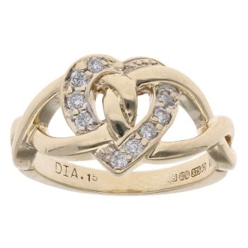 9ct Yellow Gold 0.15ct Diamond Heart Crossover Ring
