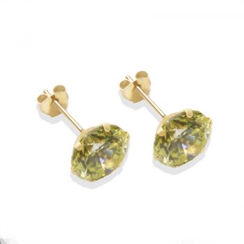9ct yellow gold 8mm light peridot CZ stud Earrings