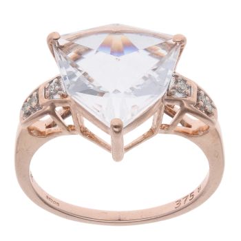 9ct Rose Gold 0.05ct Diamond And White Quartz Stone Set Ring