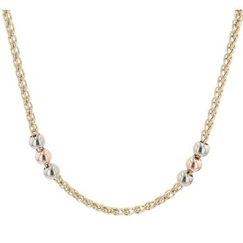 18ct Yellow, White and Rose Gold Wheat and Bead Chain 24"