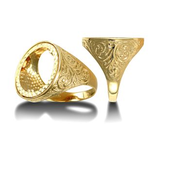 9ct Yellow Gold Scroll Full Sovereign Ring Mount