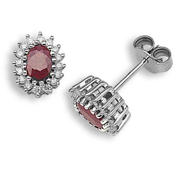 9 Carat White Gold 25pts Diamond & Ruby Stud Earrings