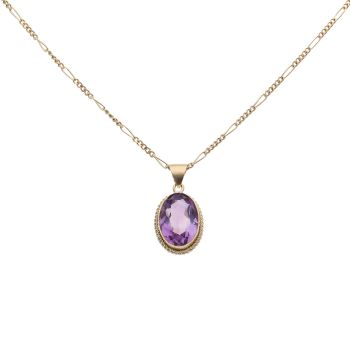 9ct Yellow Gold Amethyst Pendant And Figaro Chain 20"