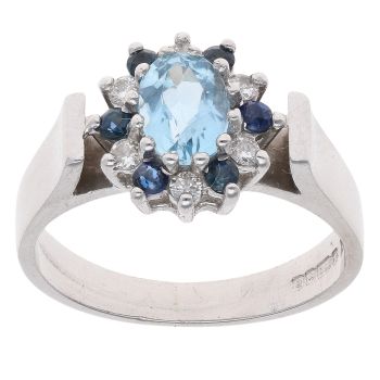 18ct White Gold Aquamarine Sapphire and 0.15ct Diamond Ring