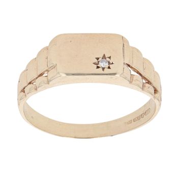 9ct Yellow Gold 0.01ct Diamond Signet Ring