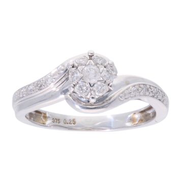 9ct White Gold 0.25ct Diamond Twist Cluster Ring