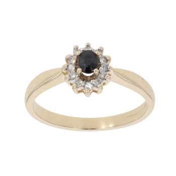 9ct Yellow Gold 0.10ct Diamond And Sapphire Cluster Ring