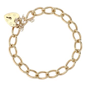 9ct Yellow Gold Heart Lock Charm Bracelet 7"