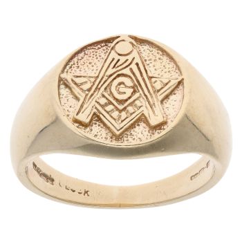 9ct Yello Gold Masonic Circular Signet Ring