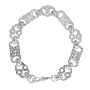 Silver Patterned Stars And Bars Bracelet 9" By Icesia