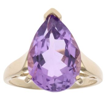 9ct Yellow Gold Amethyst Pear Solitaire Ring
