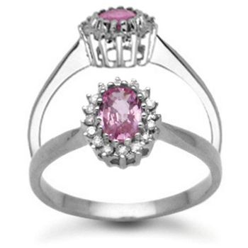 9 Carat White Gold 0.12pts Diamond & Pink Sapphire Ring