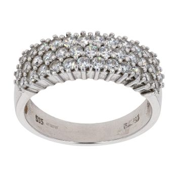 14ct White Gold Cubic Zirconia Three Row Ring