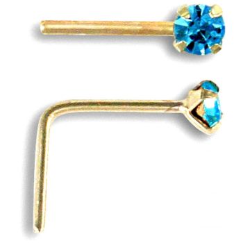 9ct Yellow Gold Blue Cubic Zirconia Nose Stud