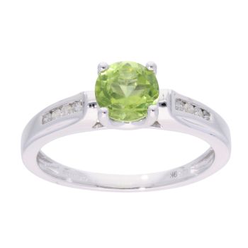 9ct White Gold Peridot and Diamond Circular Ring