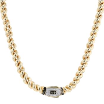 14ct Yellow Gold Monaco Loop Plain Pave Lock Chain 18"