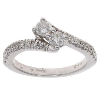 14ct White Gold 0.50ct Brilliant Cut Diamond Two Stone Twist Ring