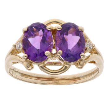14ct Yellow Gold 0.02ct Diamond And Amethyst Ring