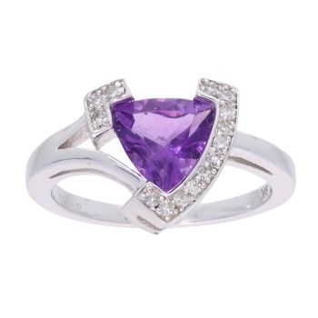 9ct White Gold Amethyst and Diamond Triangular Dress Ring