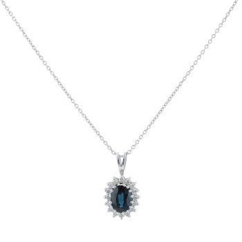 18ct White Gold Sapphire and 0.40ct Diamond Pendant and Chain 16"