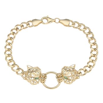 14ct Yellow Gold Green Gemstone Duo Panther Bracelet 7"