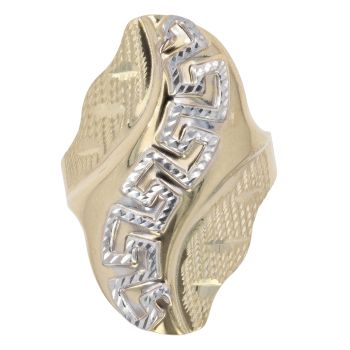 14ct Yellow and White Gold Greek Key Wave Ring