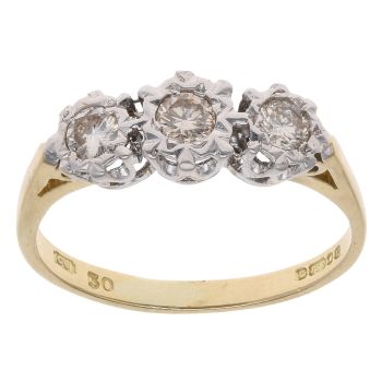 18ct Yellow Gold 0.30ct Brilliant Cut Diamond Trilogy Ring