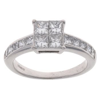 18ct White Gold 1.50ct Princess Cut Diamond Cluster Ring