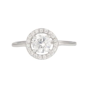Sterling Silver Round Cubic Zirconia Halo Ring
