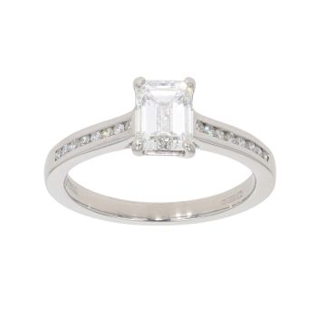 Platinum 1.10ct Emerald And Brilliant Cut Diamond Solitaire Ring