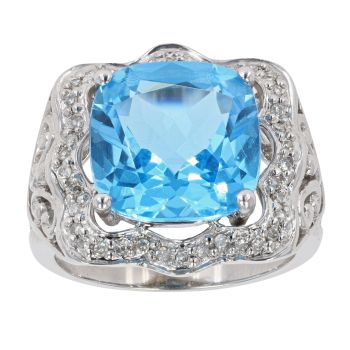 14ct White Gold Blue Topaz and Cubic Zirconia Square Dress Ring