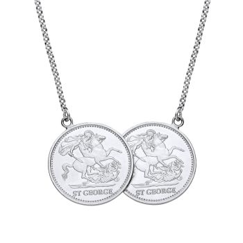 Sterling Silver Double Sovereign Coin George & Dragon Necklace