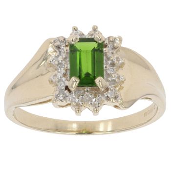 9ct Yellow Gold 0.05ct Diamond and Green Gemstone Cluster Ring