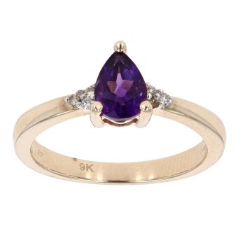 9ct Yellow Gold Created Amethyst and Diamond Ring