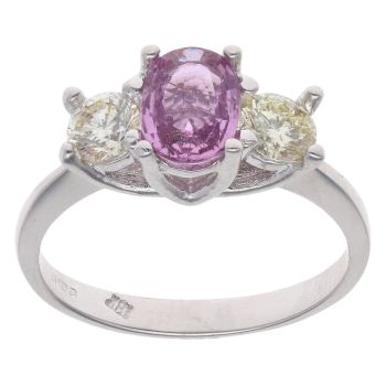 18ct White Gold 0.50ct Diamond And Pink Sapphire Three Stone Ring