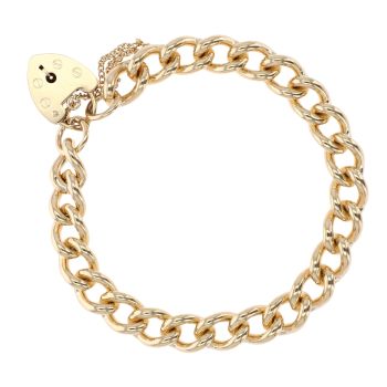 9ct Yellow Gold Heart Lock Charm Bracelet 8"