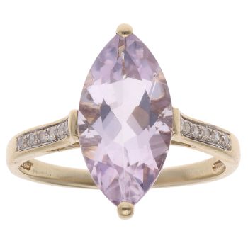 9ct Yellow Gold 0.15ct Diamond And Amethyst Ring