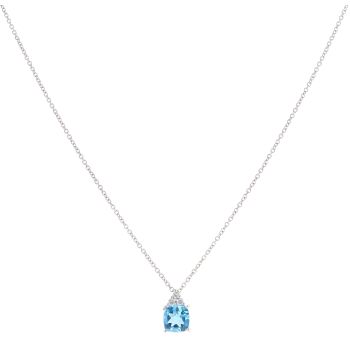 9ct White Gold 0.05ct Diamond and Blue Topaz Pendant and Chain 16"